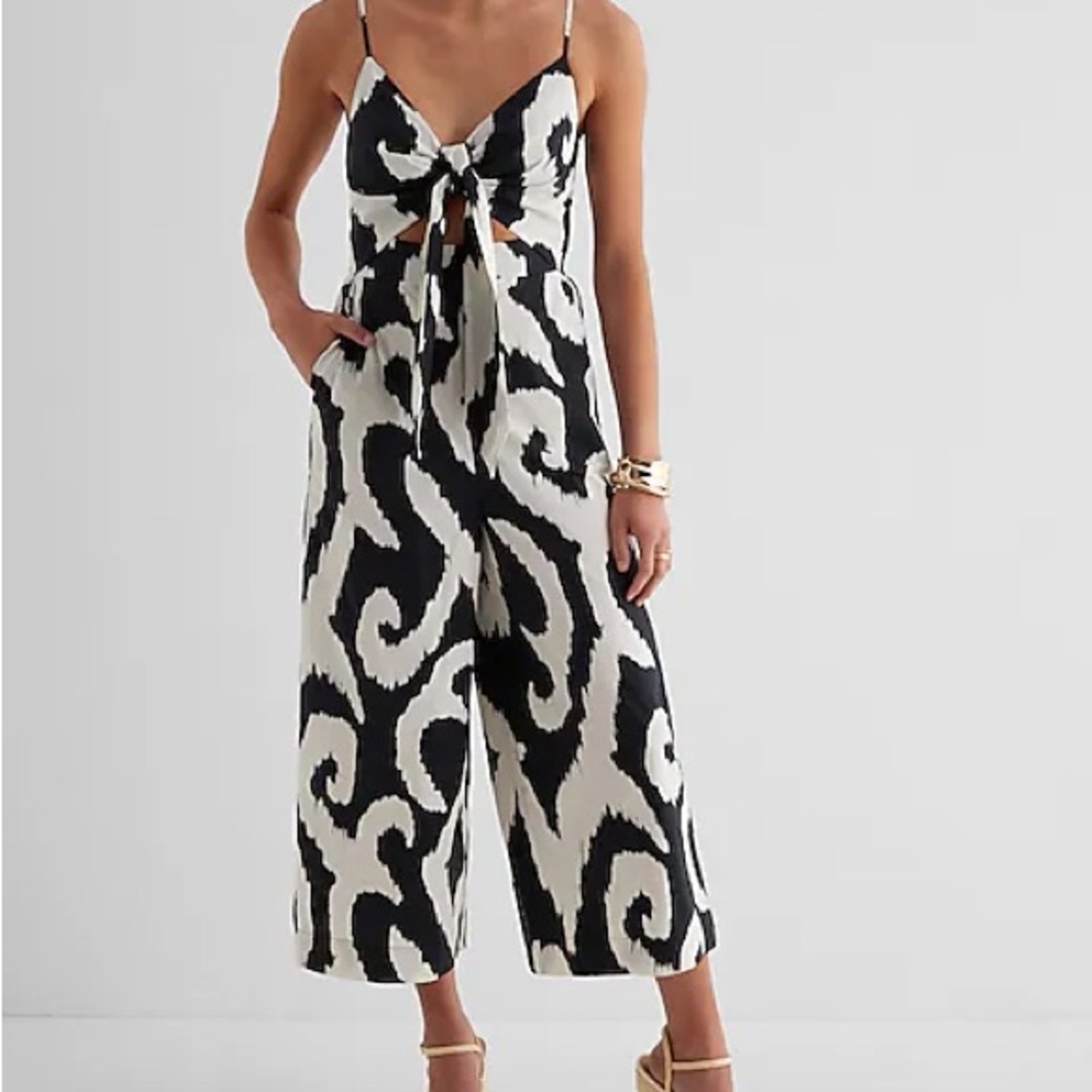 Express Black and White Abstract Jumpsuit with Spaghetti Straps - Picture 1 of 4